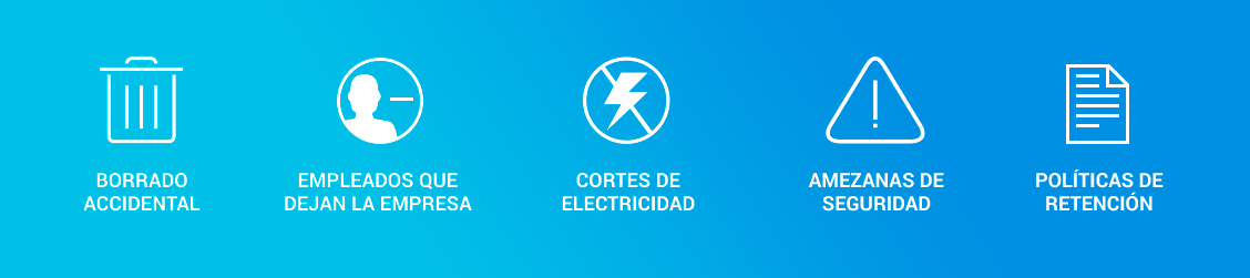 Un servicio gestionado que protege sus datos frente a problemas como los amenazas de seguridad, cortes de electricidad, borrado accidental, etc.